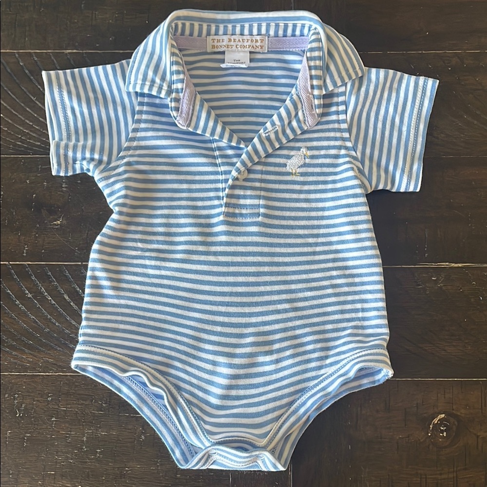 COPY - Blue and White Striped polo onesie